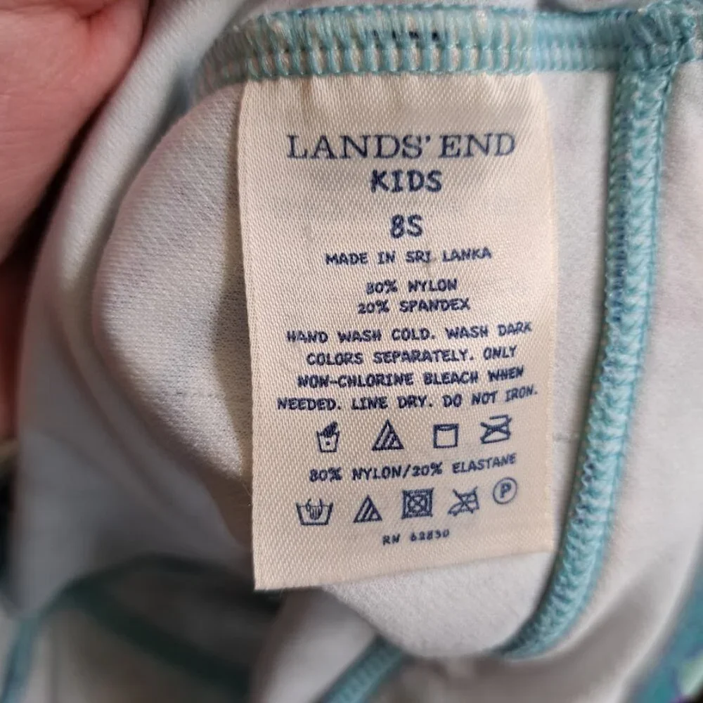 Lands End Girls size 8 swimsuit Paisley ruffle‎ front blue purple one-piece